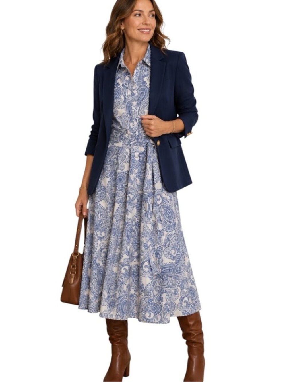 TOMMY HILFIGER Sleeveless Collar Button Front Paisley Dress In Blue Multi